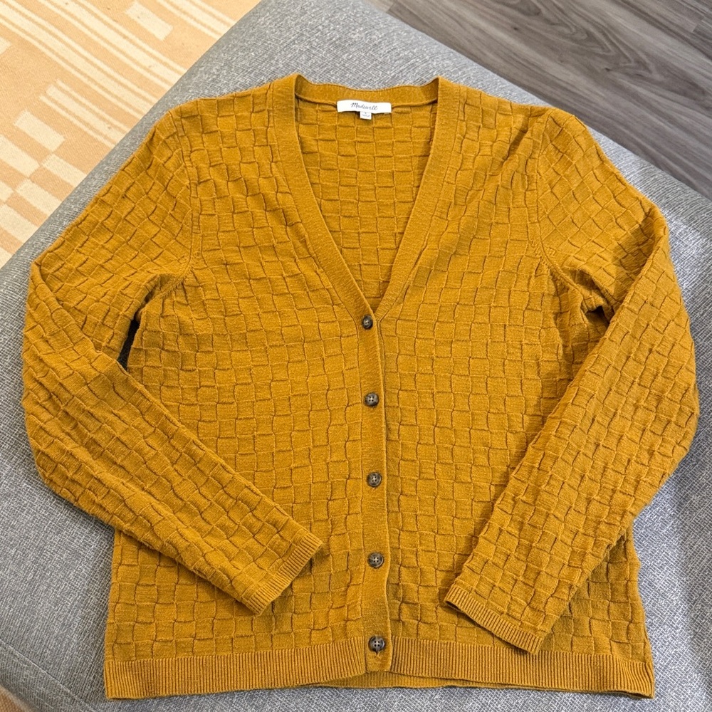 Madewell Textured Mustard Cardigan Sweater